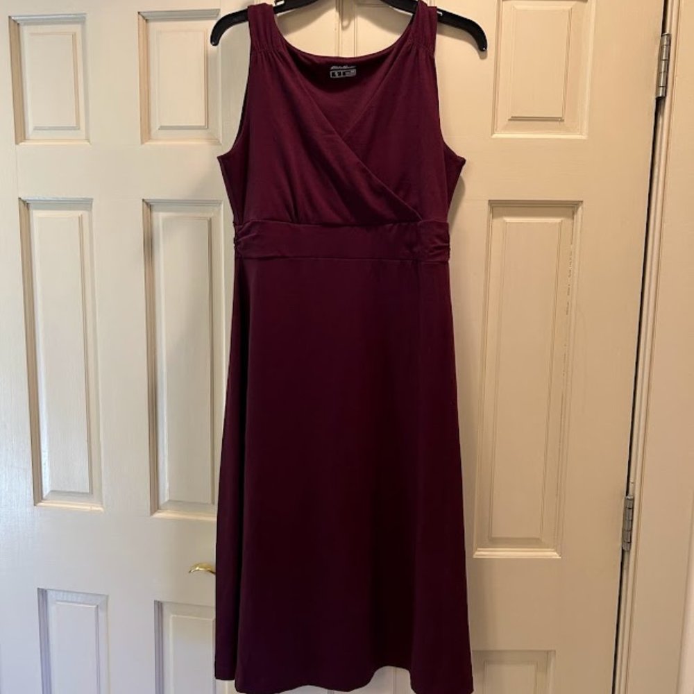 Burgundy Eddie Bauer V-Neck Sleeveless Dress, Size Medium Tall